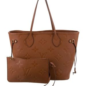 Louis Vuitton 2022 monograms empreinte Neverfull bag purse w pouch Cognac box
